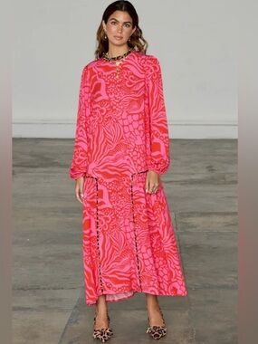 Never Fully Dressed Valentine Animal Olive Maxi Dress Size 4 Oversized NEW